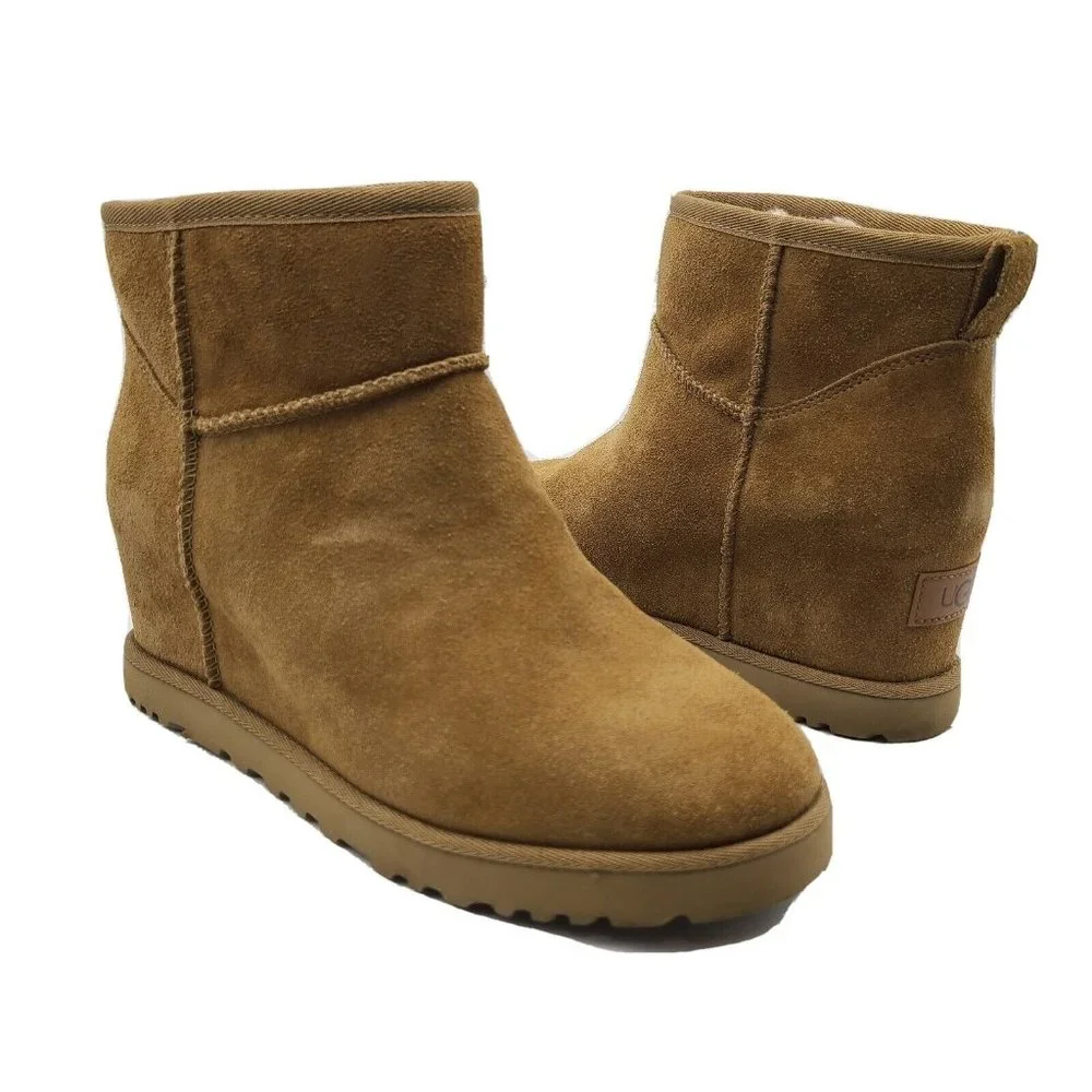 UGG Boots Women Classic Femme Mini tan Suede Fur wedge Size 8 39  1104609 new